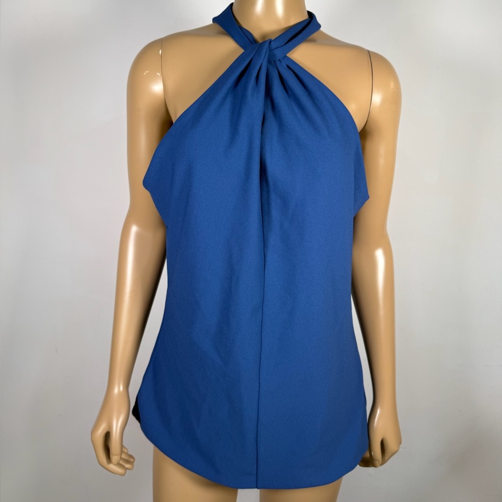 White House Black Market Women’s Size Large Blue Twist Neck Sleeveless Halter